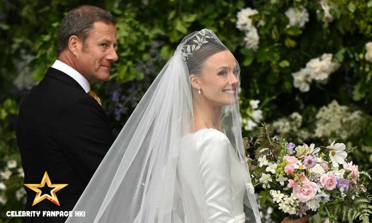 Olivia Henson luta contra o vento (em uma tiara tradicional!) Em seu casamento na alta sociedade com a presença da família real