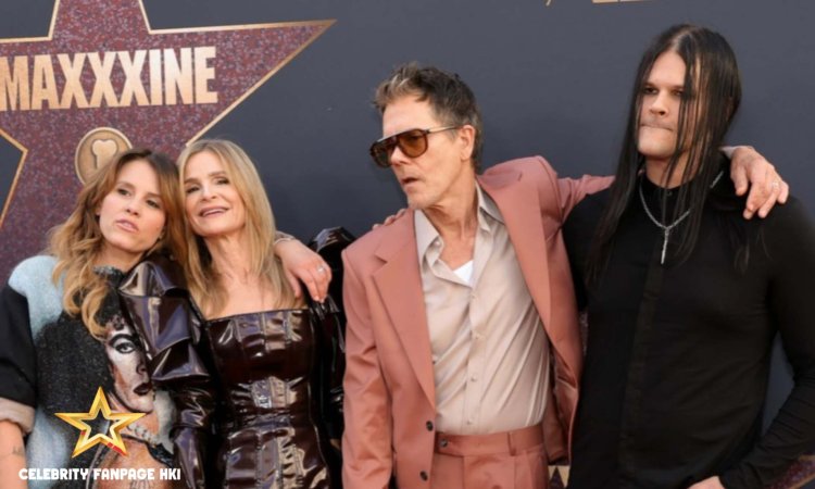 Kevin Bacon faz aparência rara com as duas crianças, Sosie & Travis, em 'MaXXXine' L.A. Estreie em inglês