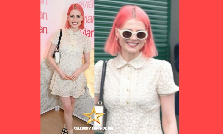 Lucy Boynton estreia cabelos cor-de-rosa brilhantes durante aparição em Wimbledon