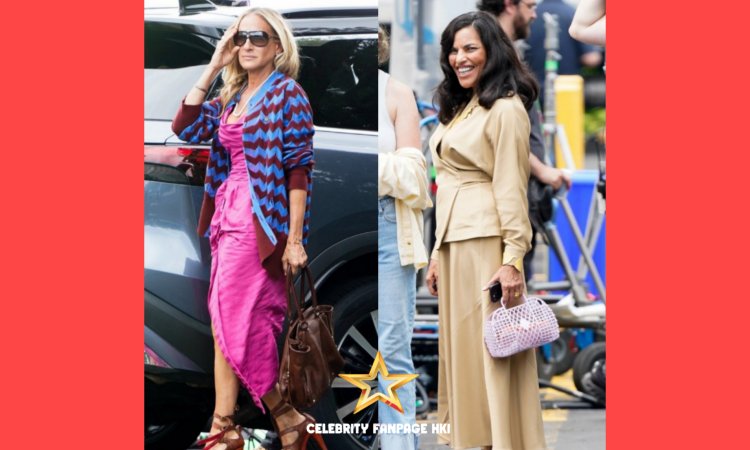 Sarah Jessica Parker usa roupa colorida no set da terceira temporada de 'And Just Like That' com Sarita Choudhury