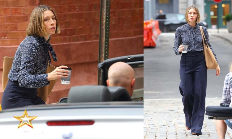 Jessica Biel quase recebe HIT pelo carro de Corey Stoll enquanto ela filma a série de suspense The Better Sister em Nova York