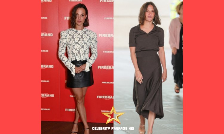 Alicia Vikander usa duas roupas chiques enquanto promove o novo filme 'Firebrand' em Londres