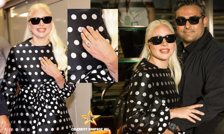 Lady Gaga usa minivestido de bolinhas na noite com o noivo antes da estreia do novo filme do Coringa