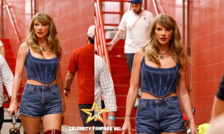 Taylor Swift arrasa com look jeans e botas de cano alto para apoiar o namorado Travis Kelce no primeiro jogo dos Chiefs na temporada da NFL!