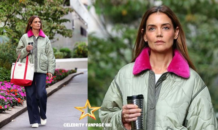 Katie Holmes sai em uma jaqueta e balança uma tote monogramada enquanto desfruta de um passeio de outono em Nova York... depois de enviar a filha Suri para a faculdade