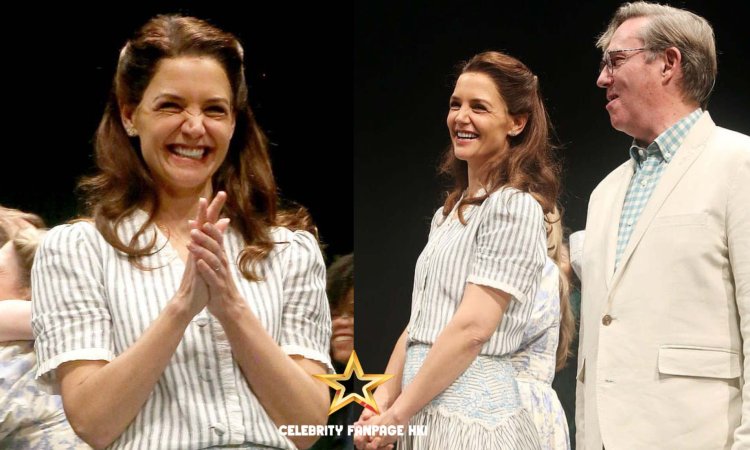 Katie Holmes olha de bom humor para o chamado de cortina de sua peça da Broadway Our Town como a produção recebe críticas mornas dos críticos