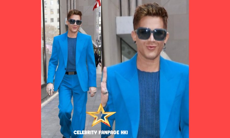 Adam Lambert mostra figura fina em terno azul após a perda de peso de 60 libras