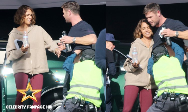 Halle Berry compartilha doce abraço com Chris Hemsworth no set de Los Angeles do novo filme Crime 101