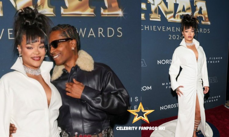 Rihanna é Vision in White no Footwear News Achievement Awards 2024 com o parceiro A$AP Rocky