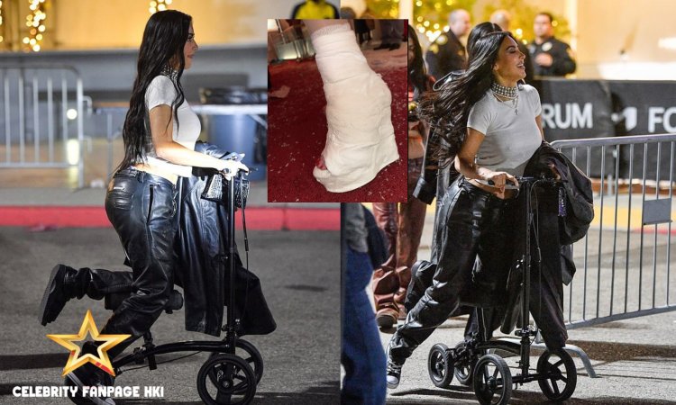 Kim Kardashian não deixa seu pé quebrado impedi-la de ver Billie Eilish em concerto como ela zooms ao redor em scooter joelho depois de ir viral com salto elenco