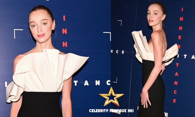 Phoebe Dynevor está chique em um look preto e branco na exibição da Inheritance em Nova York