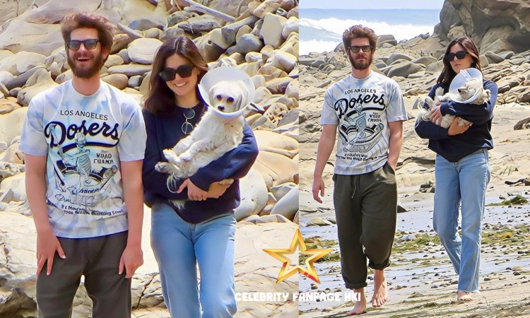 Andrew Garfield e Monica Barbaro curtem um passeio romântico na praia em Malibu