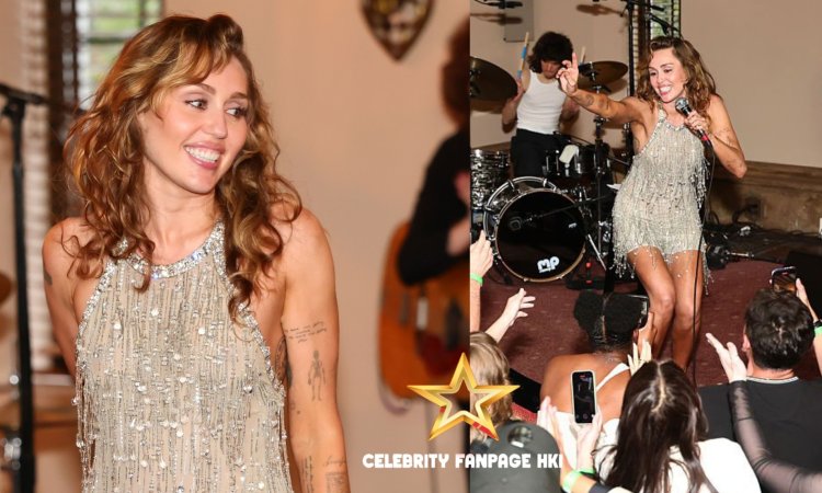 Miley Cyrus faz show surpresa com minivestido transparente cheio de cristais