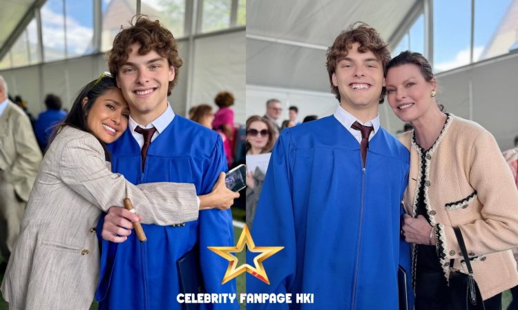 Salma Hayek Celebra Graduação Step-Son Augustin's High School Juntamente com Sua Mãe, Modelo Linda Evangelista